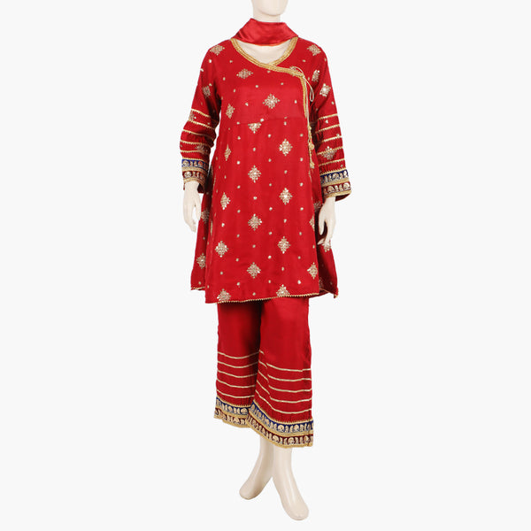 Women's Stitched Frock 3Pcs - Maroon, Women Shalwar Suits, Chase Value, Chase Value