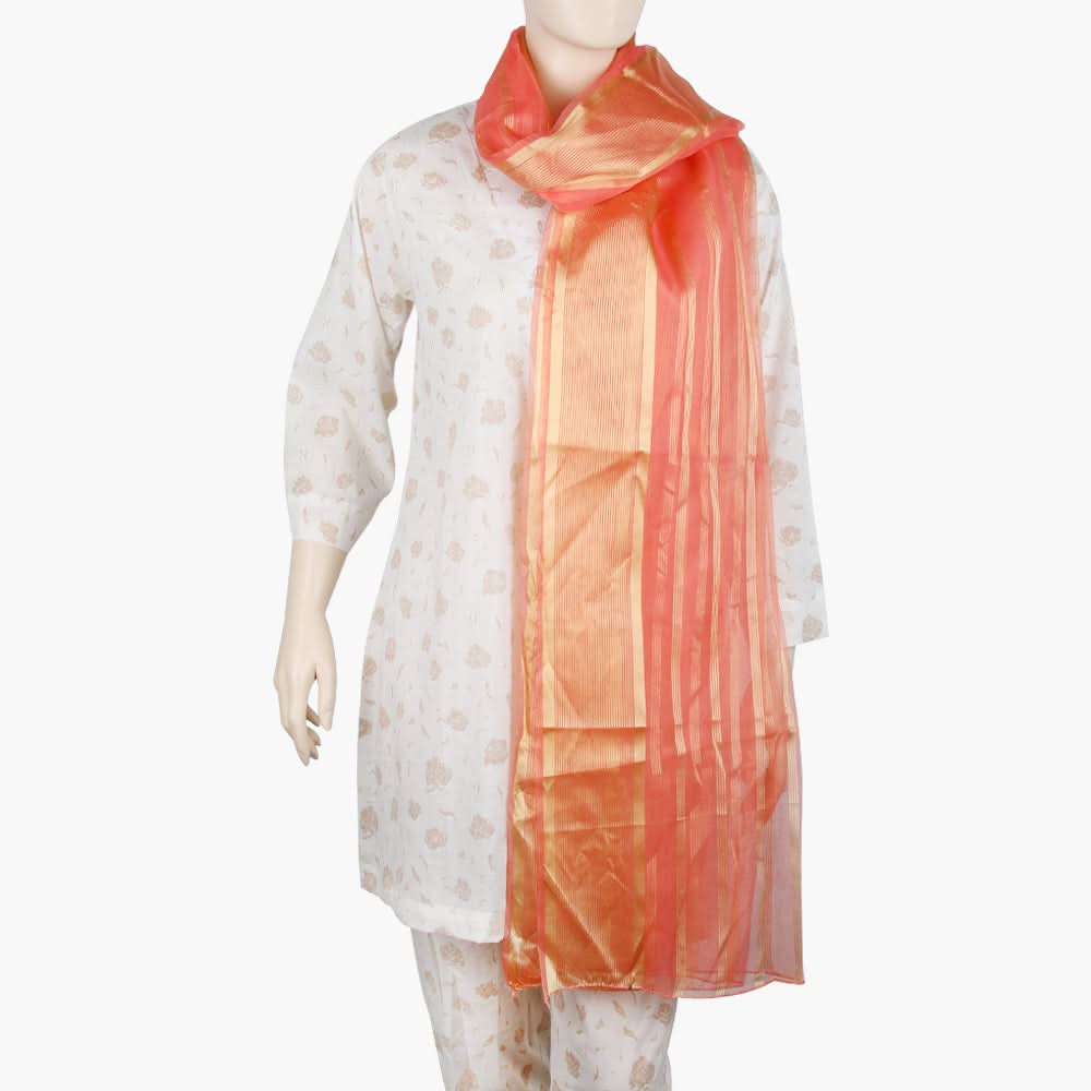 Women's Organza Stripe Dupatta - Peach, Women Dupatta, Chase Value, Chase Value