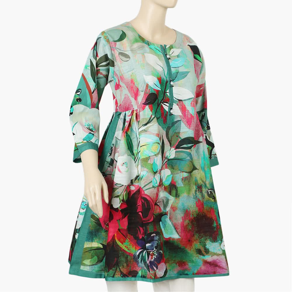 Women's Digital Printed Khaddar Stitched Frock - Multi Color, Women Ready Kurtis, Chase Value, Chase Value