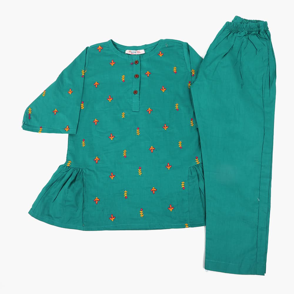 Girls Embroidered Shalwar Suit - Sea Green, Girls Shalwar Kameez, Chase Value, Chase Value