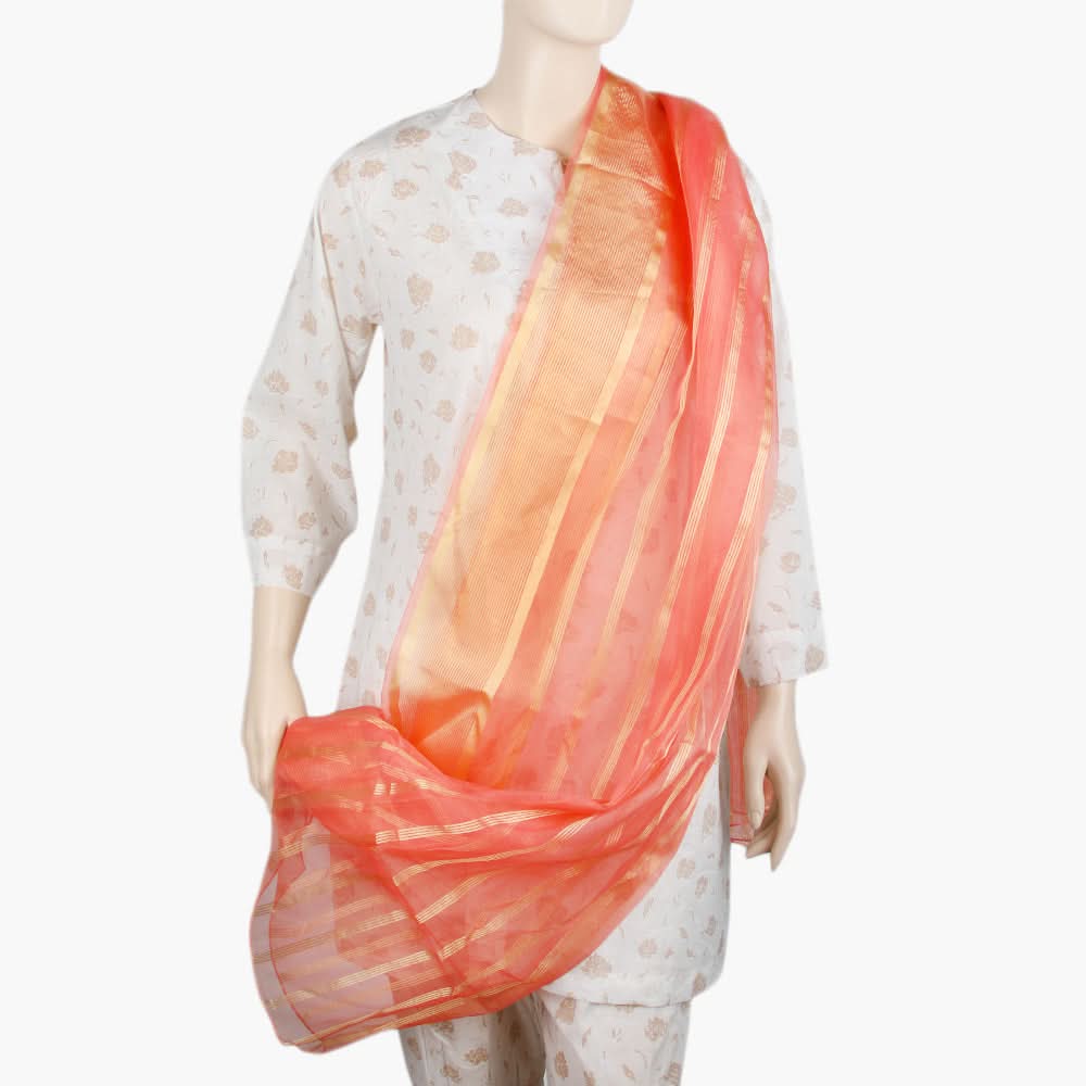 Women's Organza Stripe Dupatta - Peach, Women Dupatta, Chase Value, Chase Value