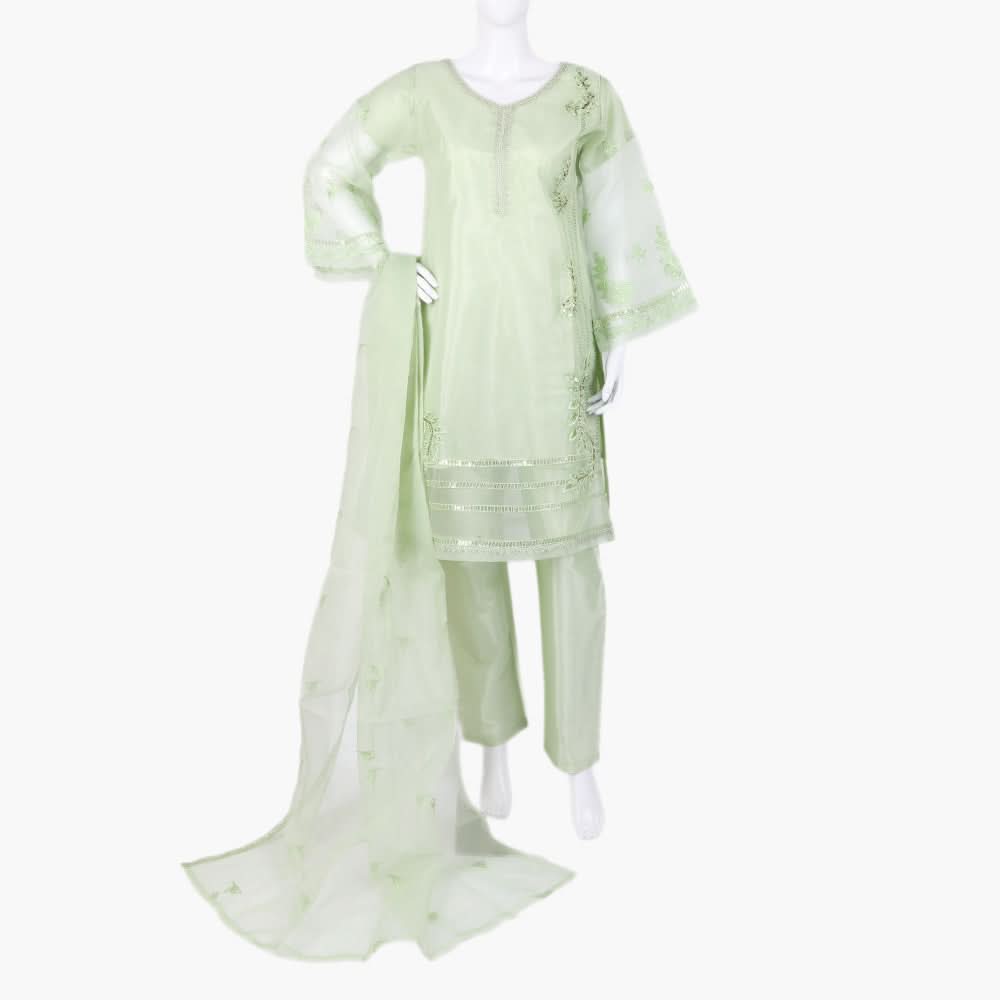 Women's  Organza Fancy 03Pcs Suit - Light Green, Women Shalwar Suits, Chase Value, Chase Value