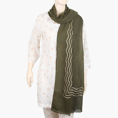 Women's Embroidered  Lawn Dupatta- Olive Green, Women Shawls & Scarves, Chase Value, Chase Value