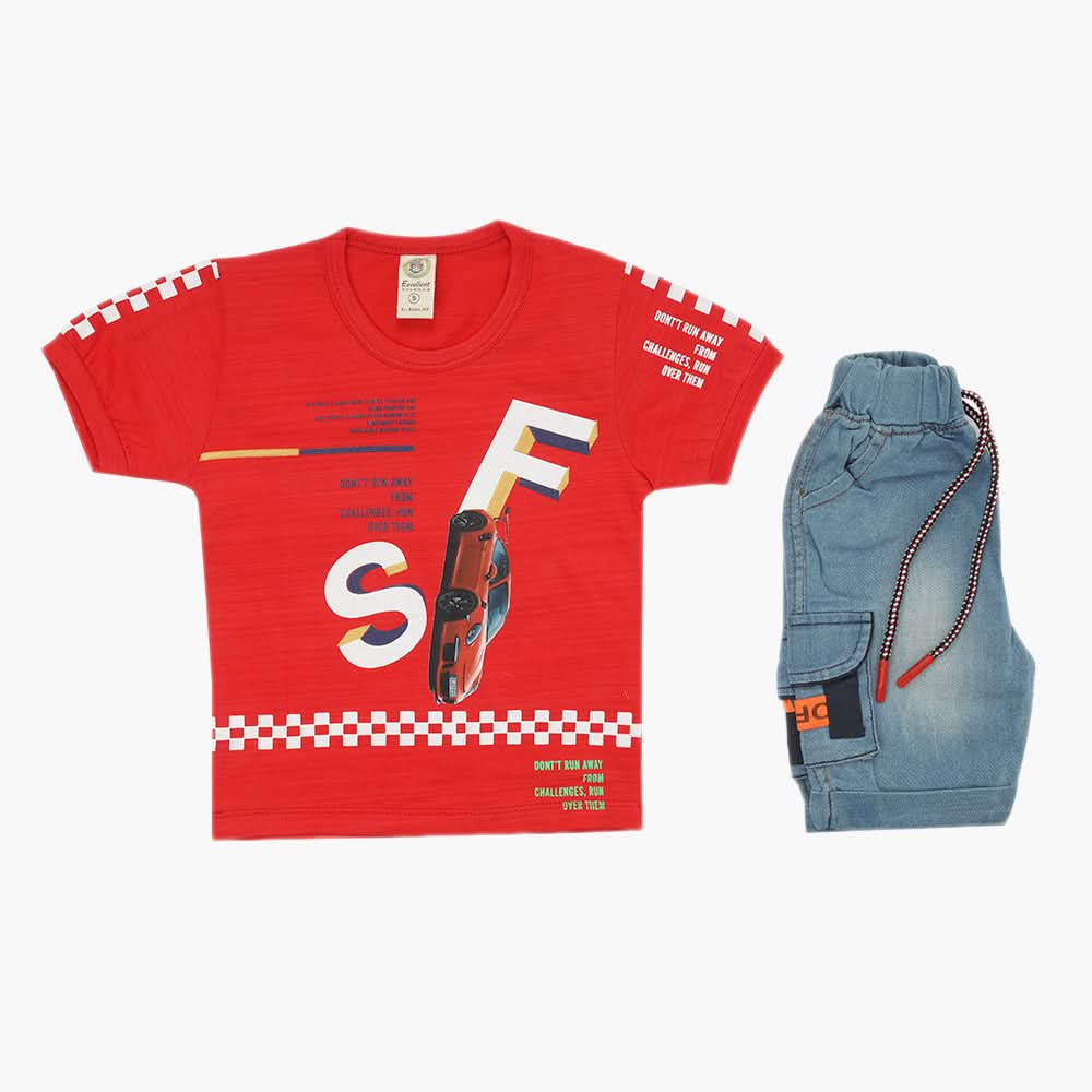 Boys Half Sleeves Suit - Red, Boys Sets & Suits, Chase Value, Chase Value