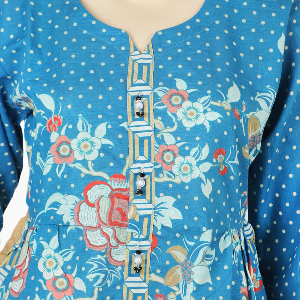 Women's Digital Printed Khaddar Stitched Frock - Multi Color, Women Ready Kurtis, Chase Value, Chase Value