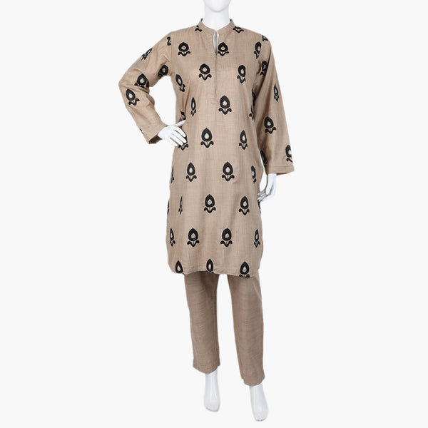 Women's Embroidered Slub 2Pcs Suit - Light Brown, Women Shalwar Suits, Chase Value, Chase Value