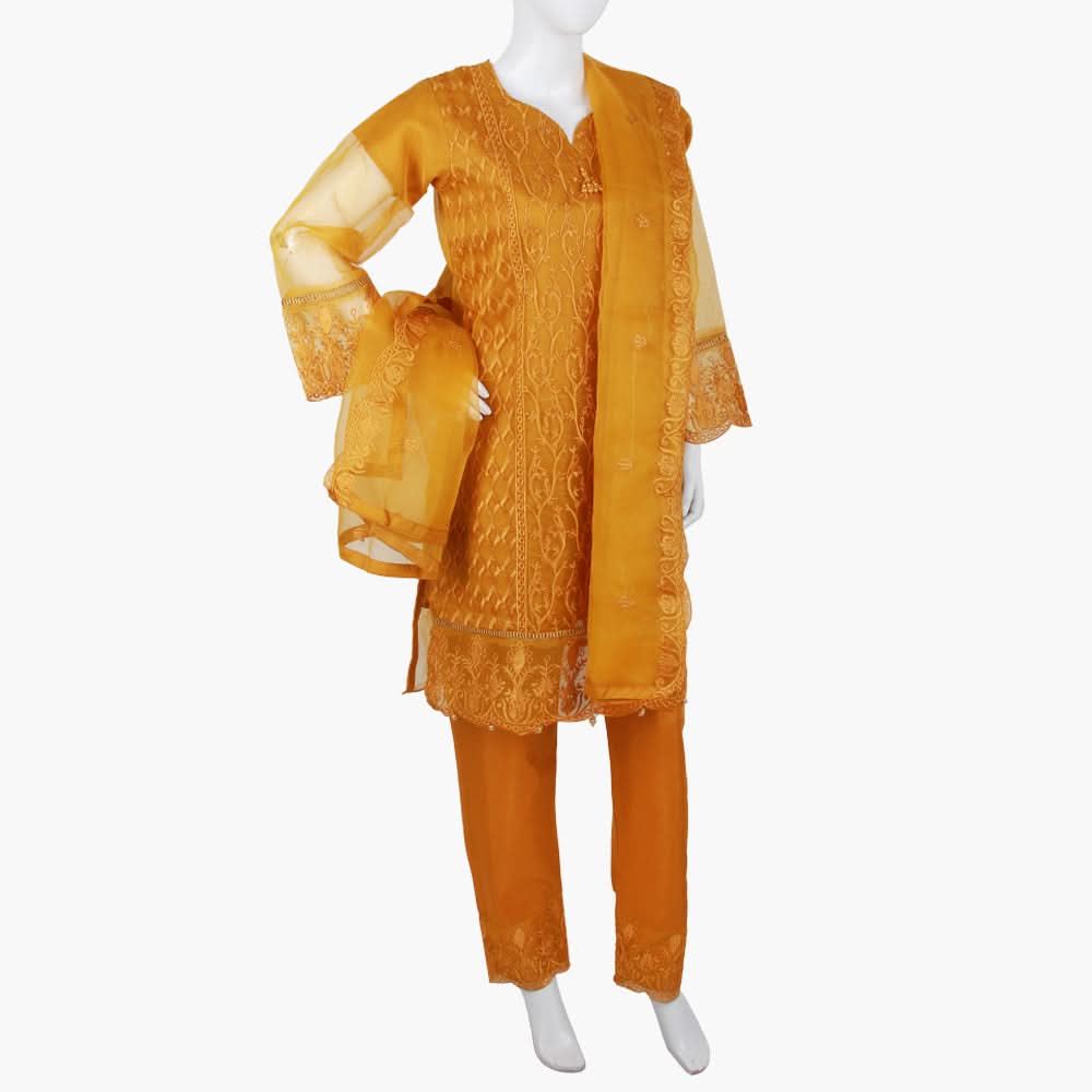 Women's  Organza Fancy 03Pcs Suit - Mustard, Women Shalwar Suits, Chase Value, Chase Value