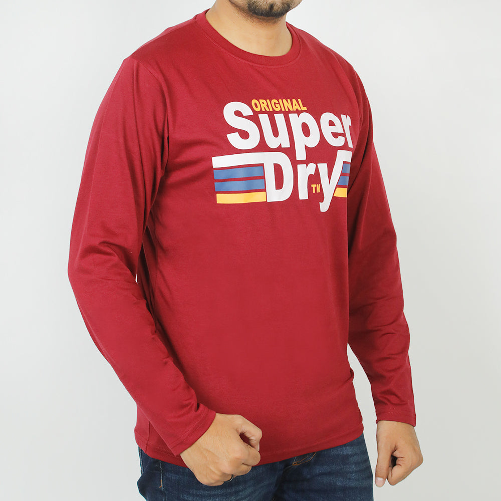 Men's Printed Full Sleeves T-Shirt - Maroon, Men's T-Shirts & Polos, Chase Value, Chase Value