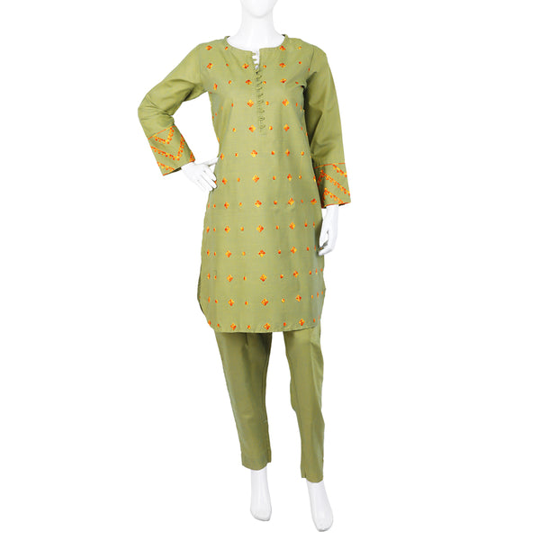 Women's Chambray 2 Pcs Suit - Parrot Green, Women Shalwar Suits, Chase Value, Chase Value