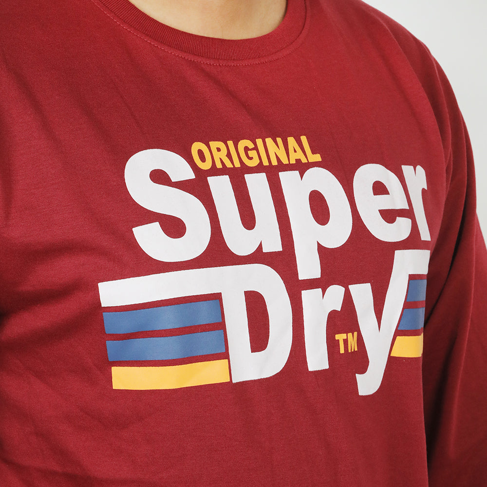 Men's Printed Full Sleeves T-Shirt - Maroon, Men's T-Shirts & Polos, Chase Value, Chase Value