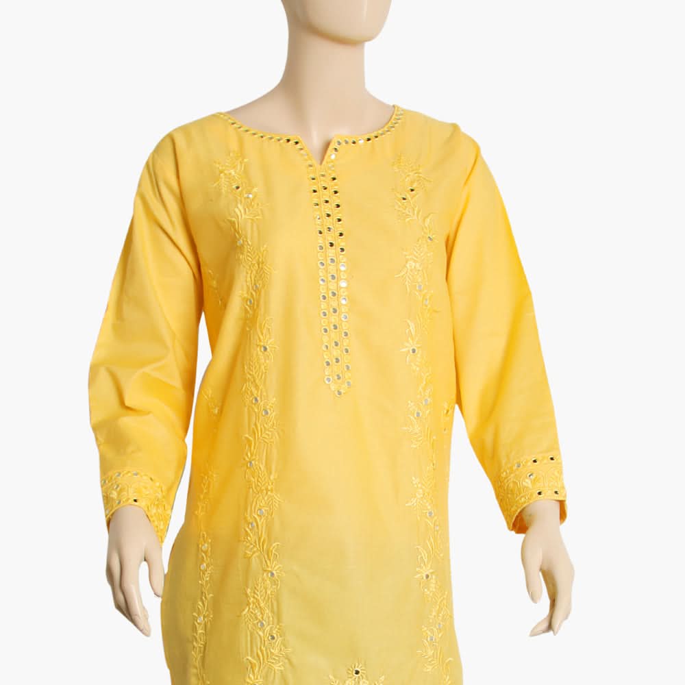 Women's Embroidered Kurti - Yellow, Women Ready Kurtis, Chase Value, Chase Value