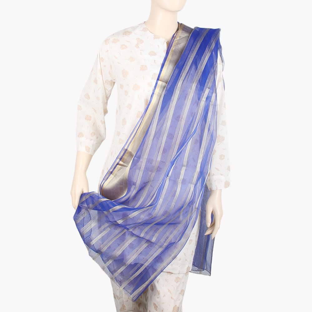 Women's Organza Stripe Dupatta - Royal Blue, Women Dupatta, Chase Value, Chase Value
