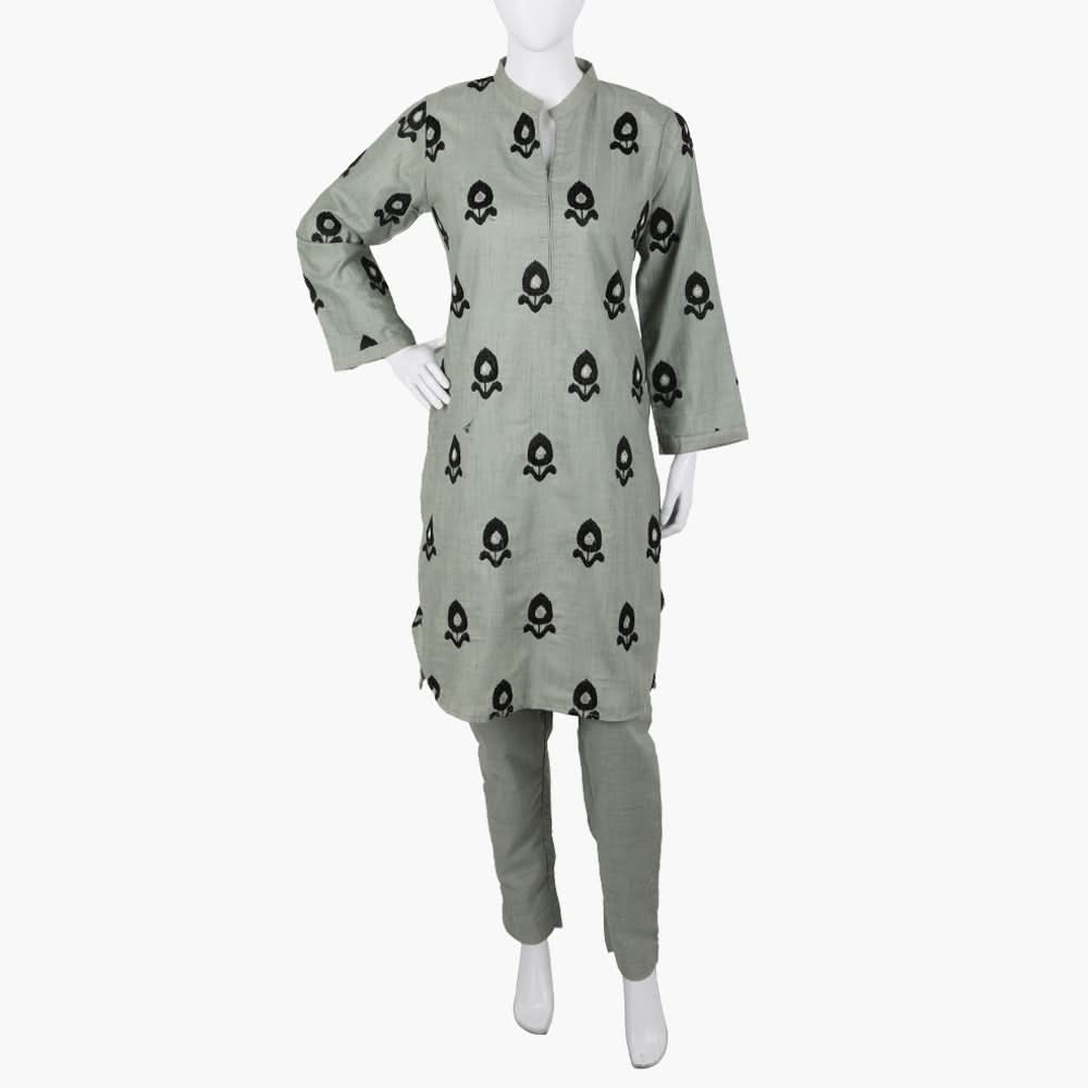 Women's Embroidered Slub 2Pcs Suit - Sea Green, Women Shalwar Suits, Chase Value, Chase Value