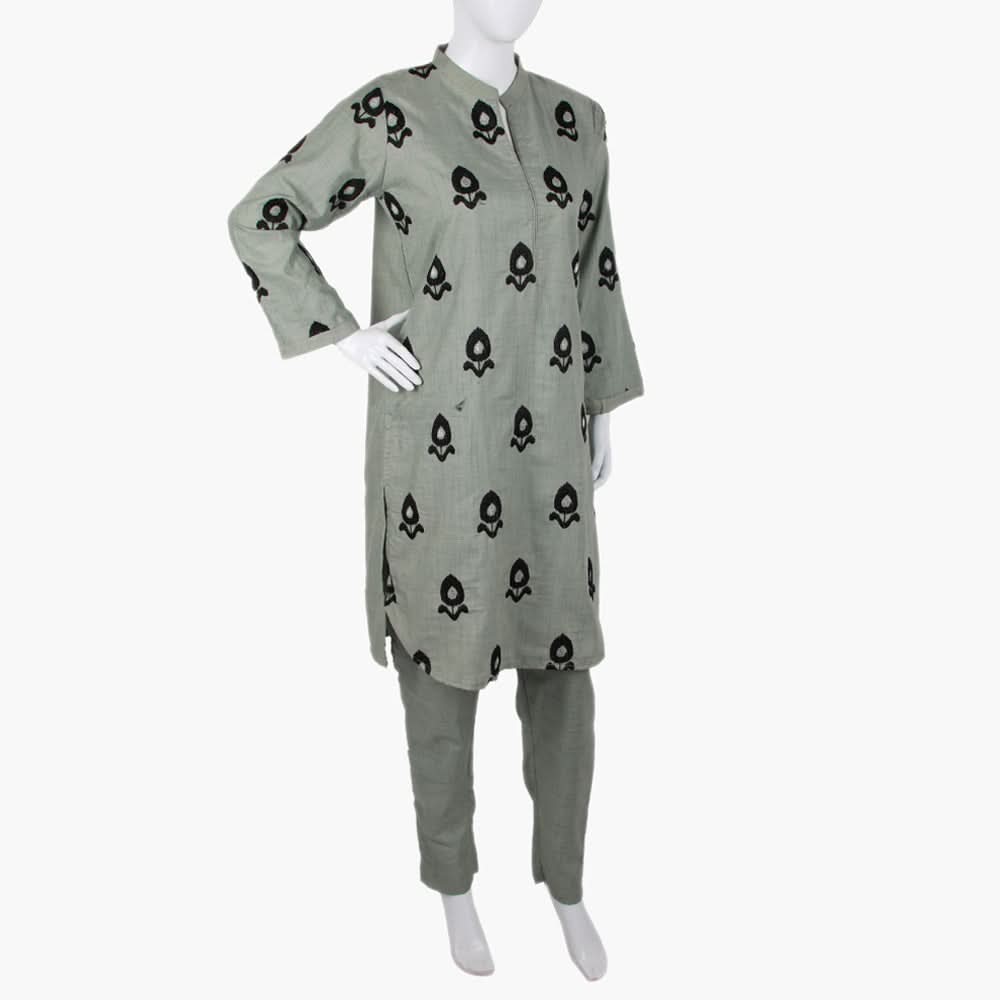 Women's Embroidered Slub 2Pcs Suit - Sea Green, Women Shalwar Suits, Chase Value, Chase Value