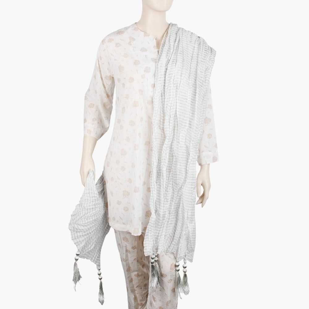 Women's Jamawar Dupatta - White, Women Dupatta, Chase Value, Chase Value