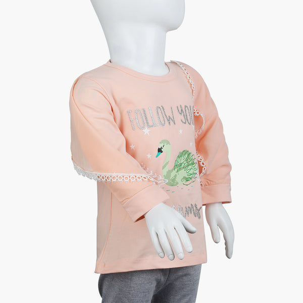 Girls Full Sleeves T-Shirt -  Peach, Girls T-Shirts, Chase Value, Chase Value