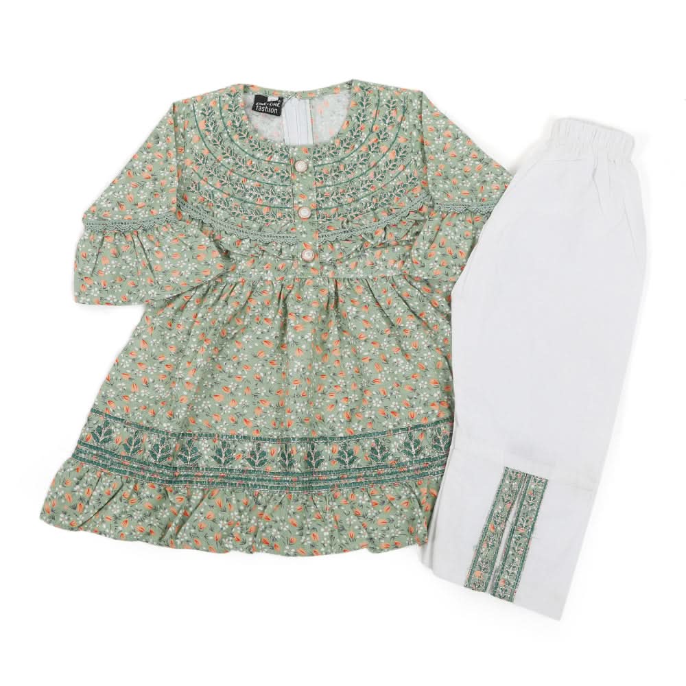 Girls Embroidered Stitched Shalwar Suit - Sea Green, Girls Shalwar Kameez, Chase Value, Chase Value