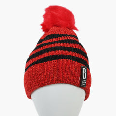 Women's Woolen Striper Cap - Red, Women Hats & Caps, Chase Value, Chase Value