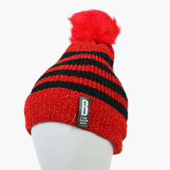 Women's Woolen Striper Cap - Red, Women Hats & Caps, Chase Value, Chase Value