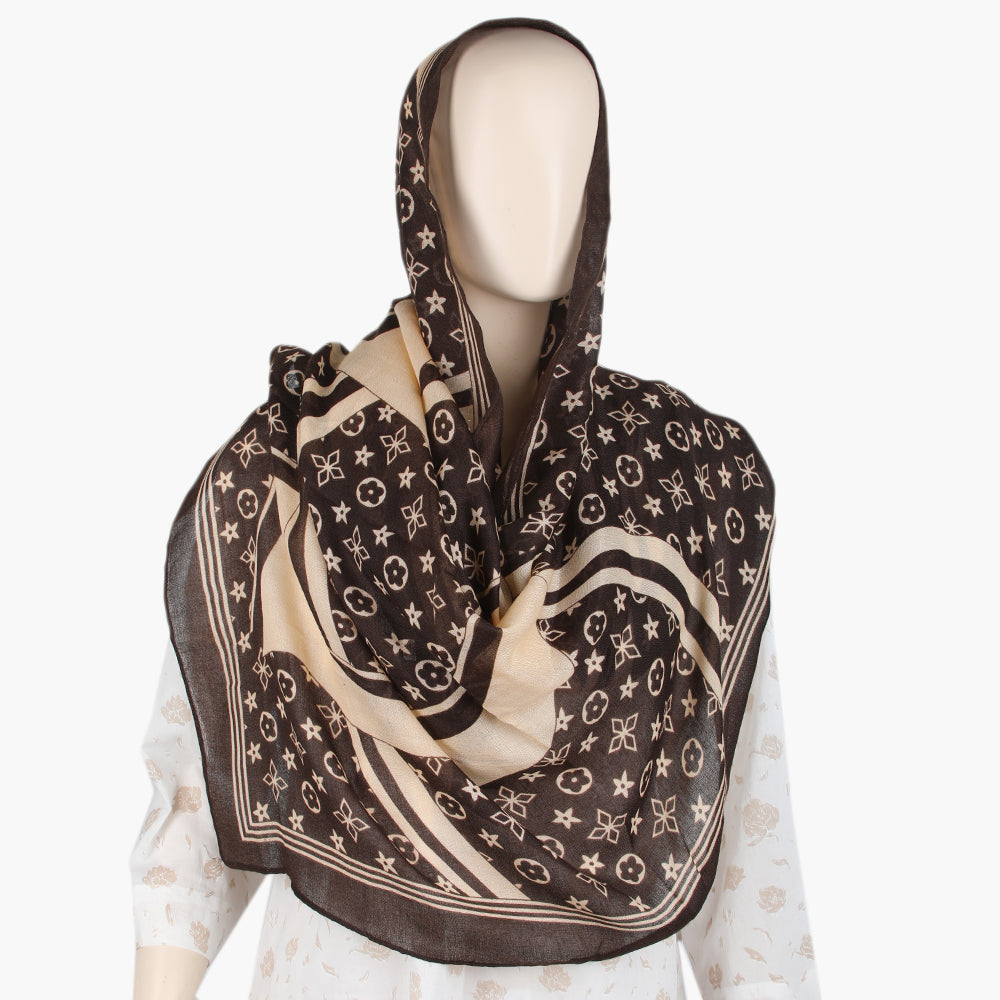 Women's Lawn Digital Print Scarf - Dark Brown, Women Shawls & Scarves, Chase Value, Chase Value