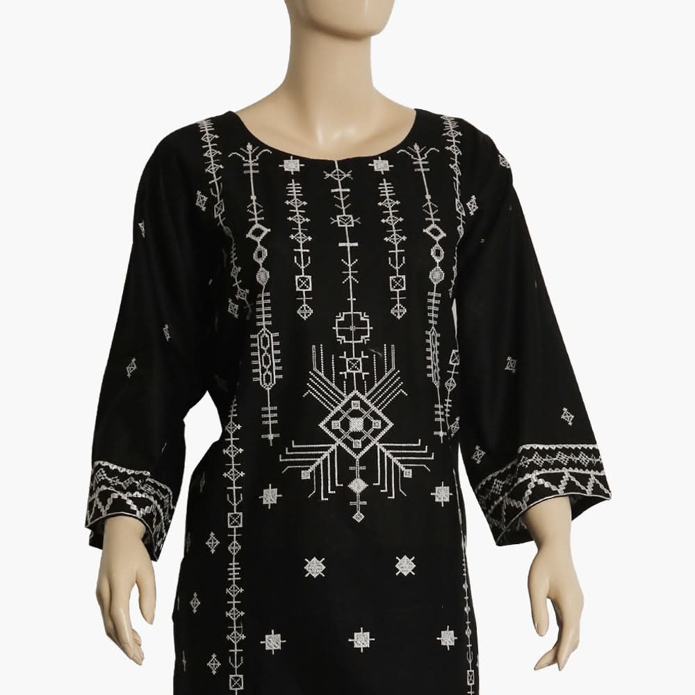 Women's Embroidered Kurti - Black, Women Ready Kurtis, Chase Value, Chase Value