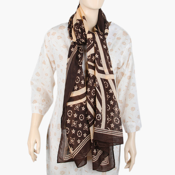 Women's Lawn Digital Print Scarf - Dark Brown, Women Shawls & Scarves, Chase Value, Chase Value
