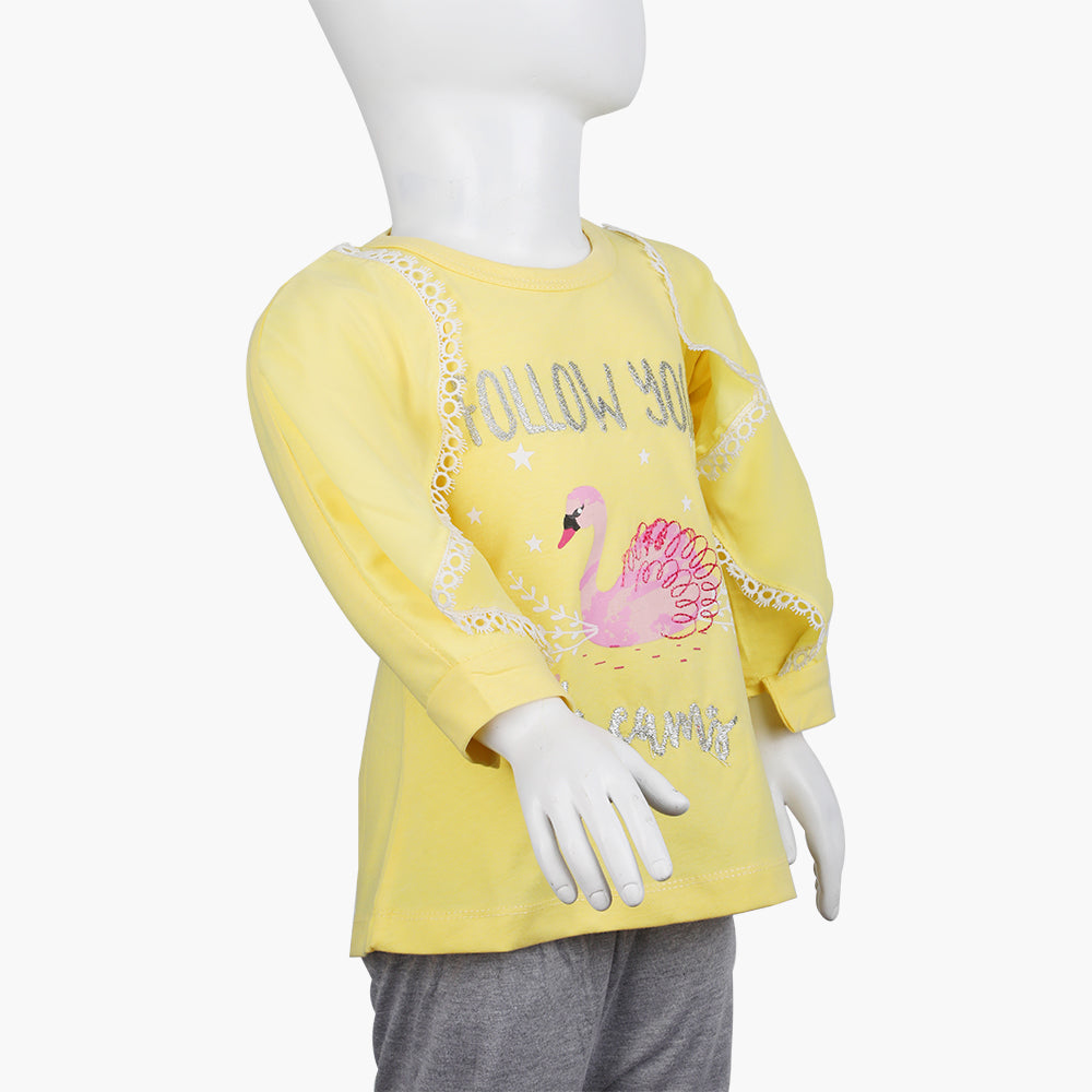 Girls Full Sleeves T-Shirt -  Yellow, Girls T-Shirts, Chase Value, Chase Value