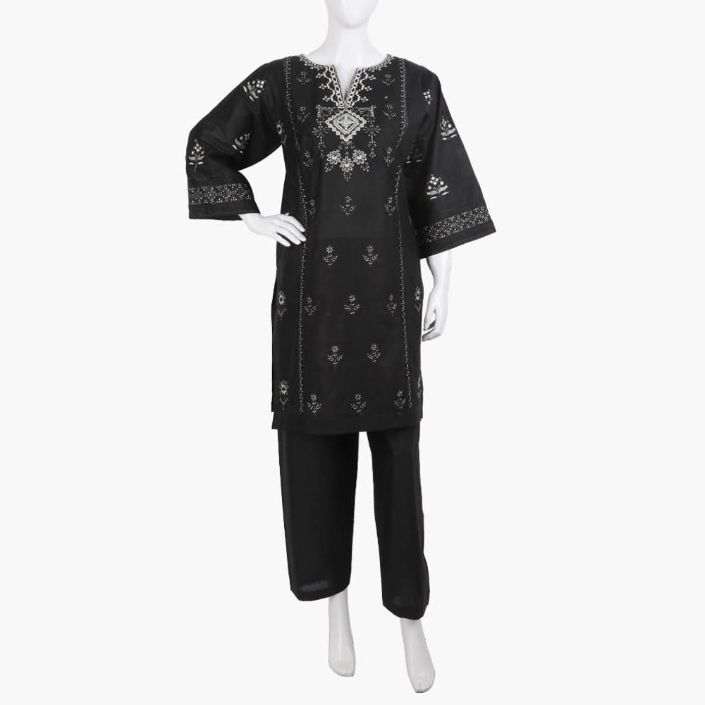 Women's Embroidered 2Pcs Suit - Black, Women Shalwar Suits, Chase Value, Chase Value