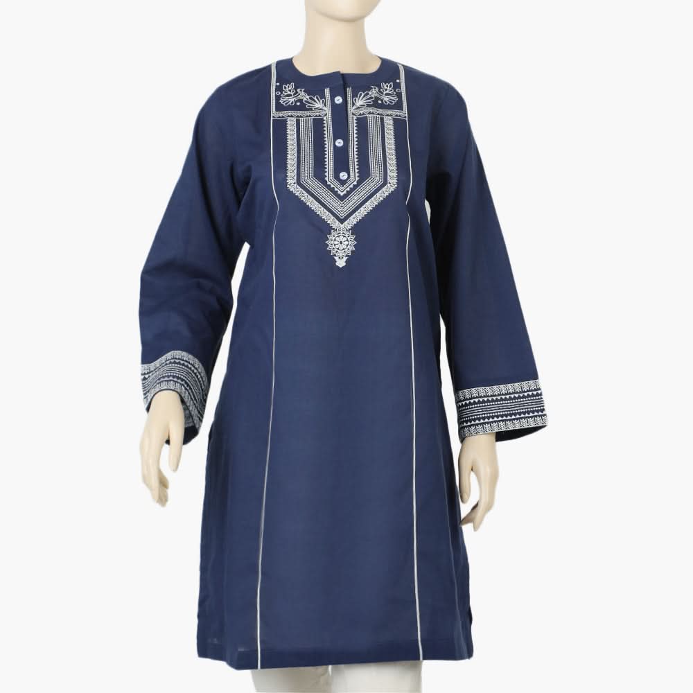 Women's Emboribered Stitched Kurti - Navy Blue, Women Ready Kurtis, Chase Value, Chase Value