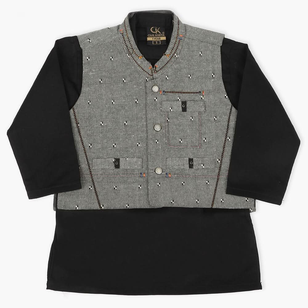 Boys Shalwar Suit With Waistcoats - Black, Boys Shalwar Kameez, Chase Value, Chase Value