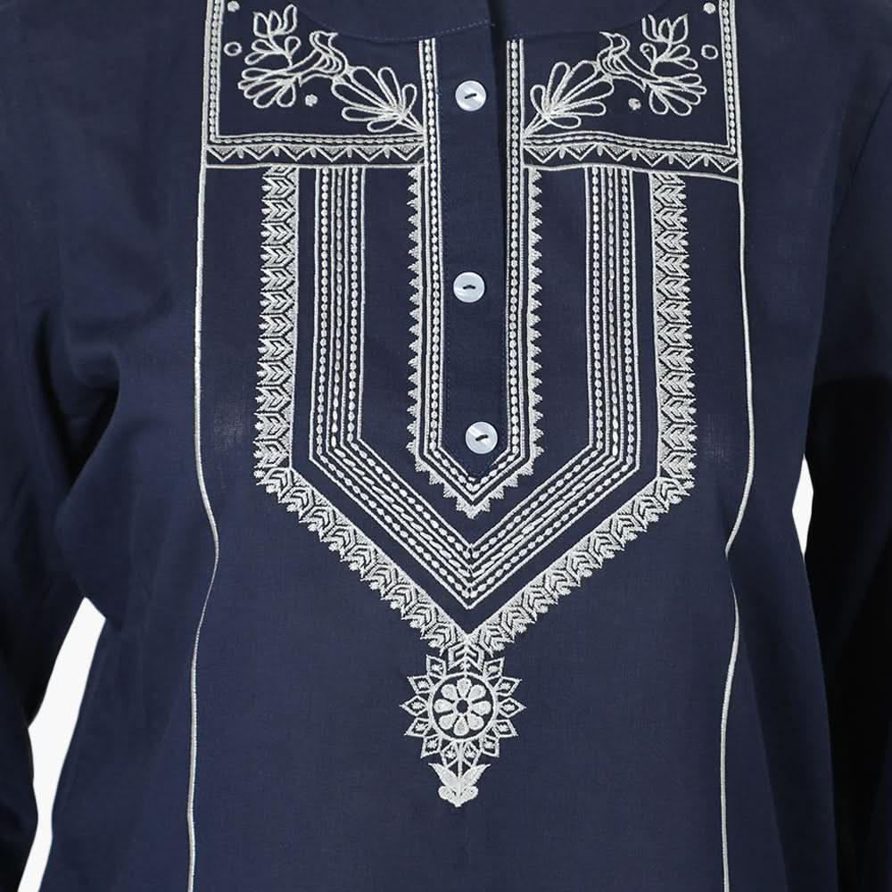 Women's Emboribered Stitched Kurti - Navy Blue, Women Ready Kurtis, Chase Value, Chase Value
