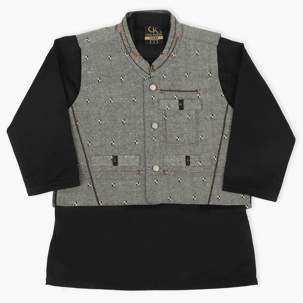 Boys Shalwar Suit With Waistcoats - Black, Boys Shalwar Kameez, Chase Value, Chase Value