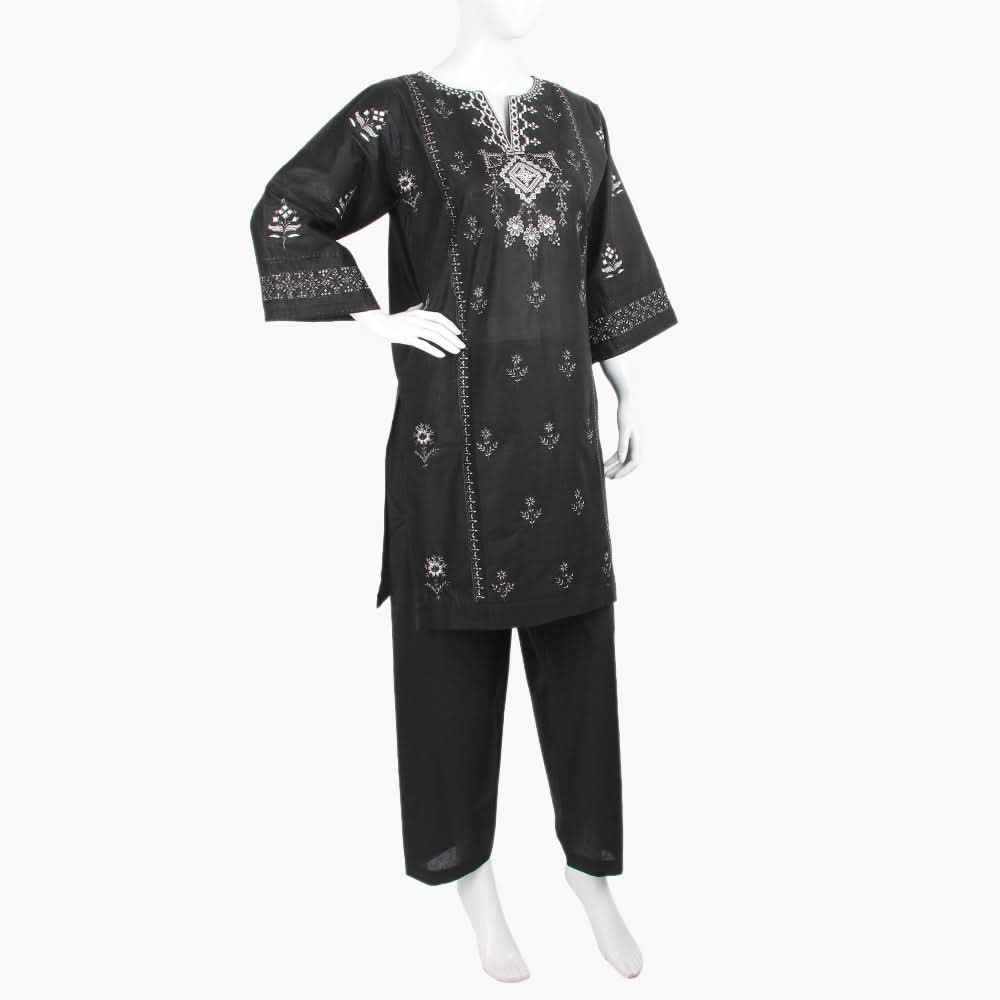 Women's Embroidered 2Pcs Suit - Black, Women Shalwar Suits, Chase Value, Chase Value