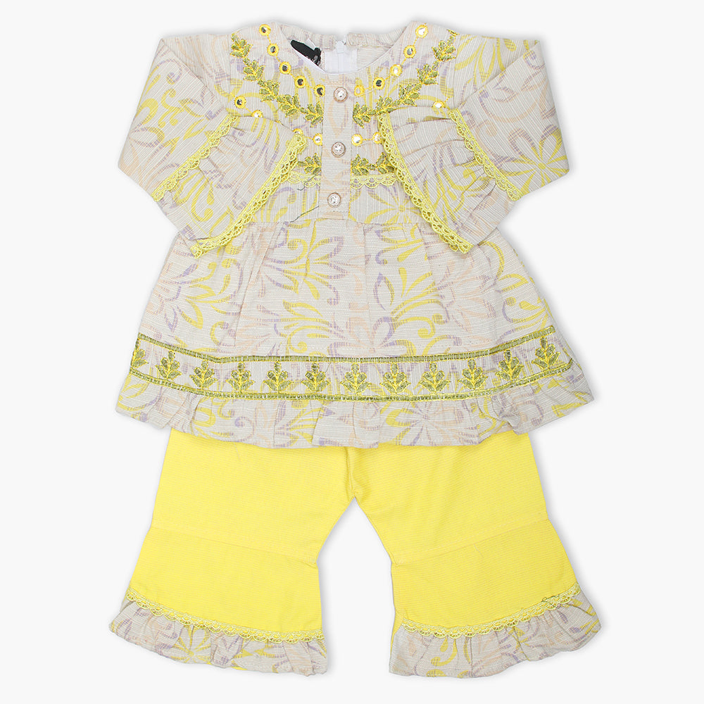 Newborn Girls Full Sleeves Suit - Yellow, Newborn Girls Winterwear, Chase Value, Chase Value