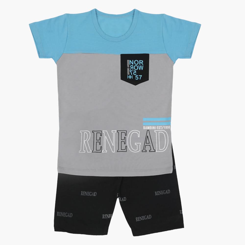 Boys Half Sleeves Suit - Grey Blue, Boys Sets & Suits, Chase Value, Chase Value