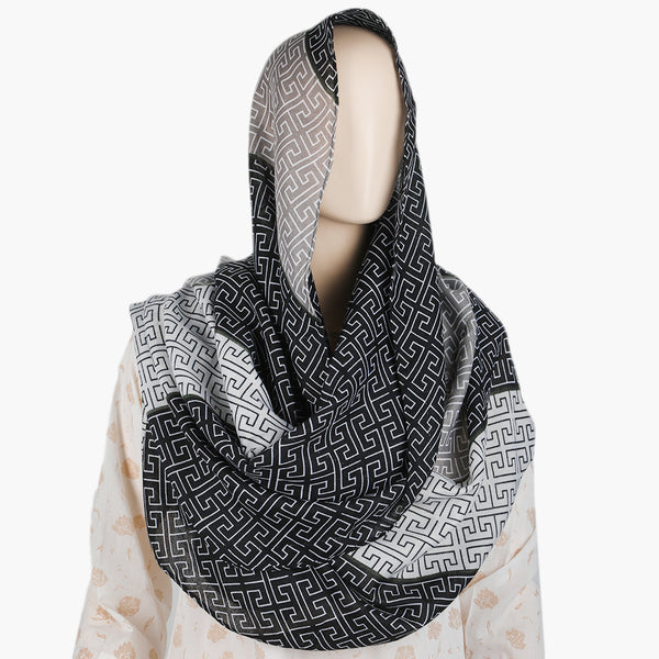 Women's Lawn Digital Print Scarf - Grey, Women Shawls & Scarves, Chase Value, Chase Value