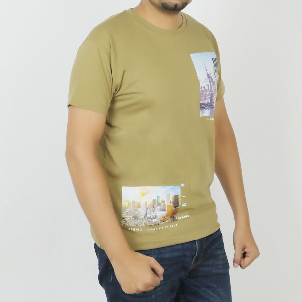 Men's Half Sleeves Printed T-Shirt - Olive Green, Men's T-Shirts & Polos, Chase Value, Chase Value