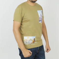 Men's Half Sleeves Printed T-Shirt - Olive Green, Men's T-Shirts & Polos, Chase Value, Chase Value