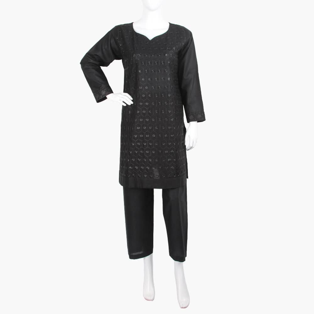 Women's Embroidered 2Pcs Suit - Black, Women Shalwar Suits, Chase Value, Chase Value
