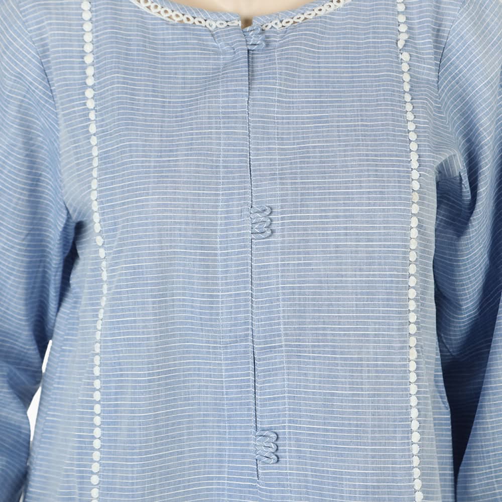 Women's Emboribered Stitched Kurti - Sky Blue, Women Ready Kurtis, Chase Value, Chase Value