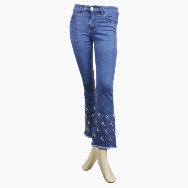 Women's Denim Pant - Mid Blue, Women Pants & Tights, Chase Value, Chase Value