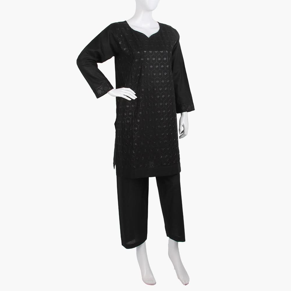 Women's Embroidered 2Pcs Suit - Black, Women Shalwar Suits, Chase Value, Chase Value