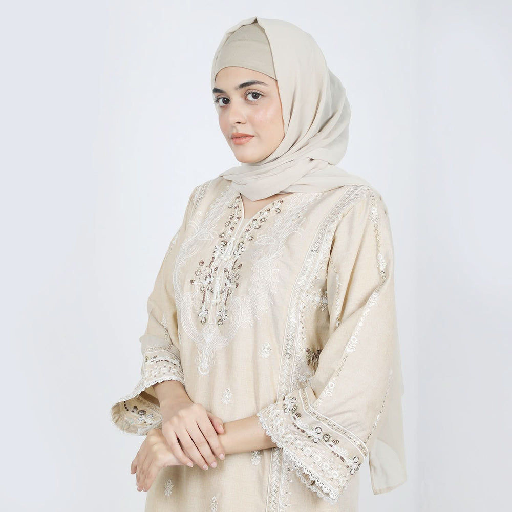 Women's Chambray Emboridered 2pcs Suit - Skin, Women Shalwar Suits, Chase Value, Chase Value