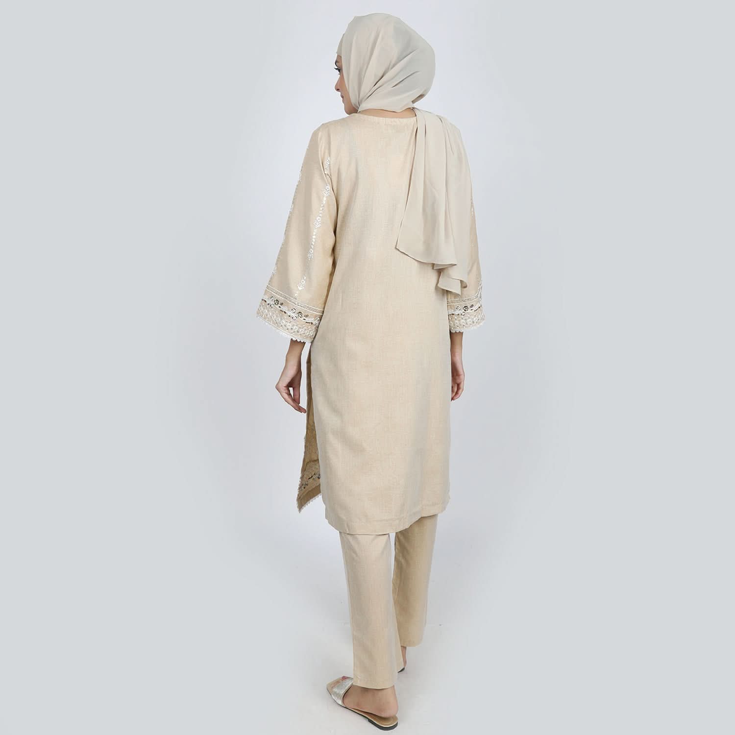 Women's Chambray Emboridered 2pcs Suit - Skin, Women Shalwar Suits, Chase Value, Chase Value