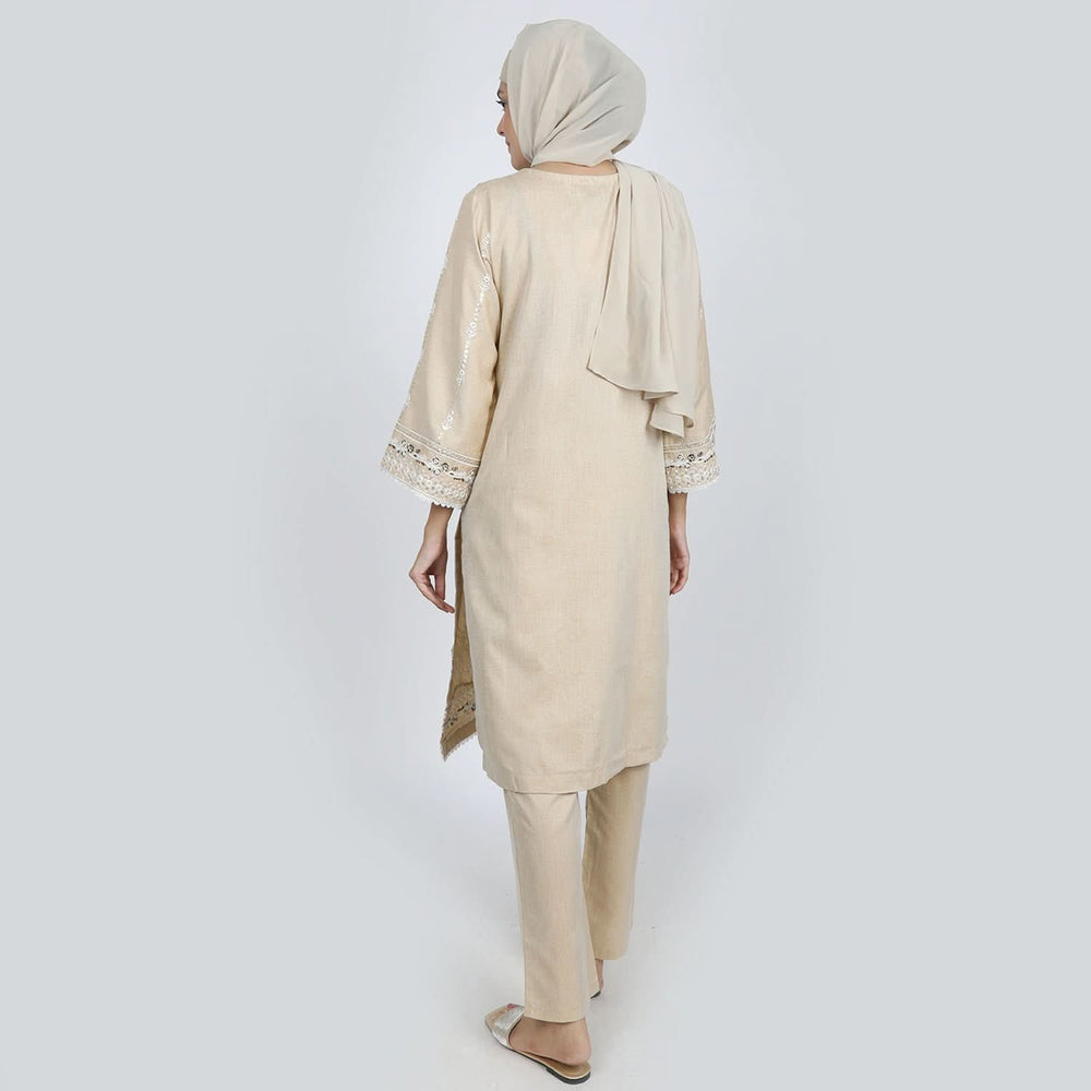 Women's Chambray Emboridered 2pcs Suit - Skin, Women Shalwar Suits, Chase Value, Chase Value