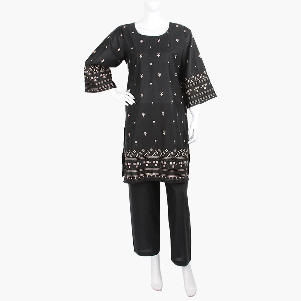 Women's Embroidered 2Pcs Suit - Black, Women Shalwar Suits, Chase Value, Chase Value