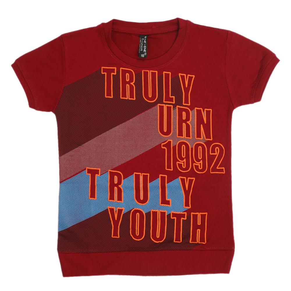 Boys Half Sleeves T-Shirt - Maroon, Boys T-Shirts, Chase Value, Chase Value