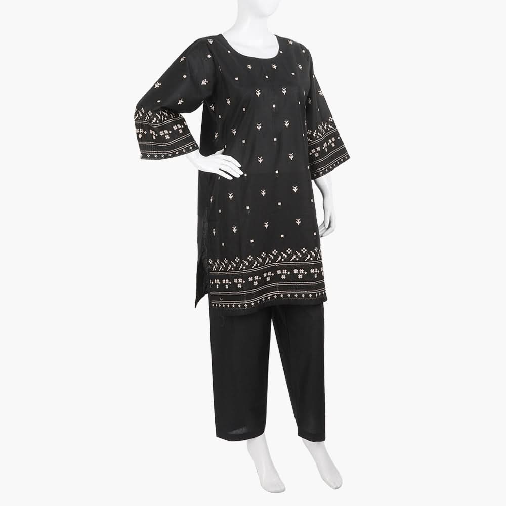 Women's Embroidered 2Pcs Suit - Black, Women Shalwar Suits, Chase Value, Chase Value