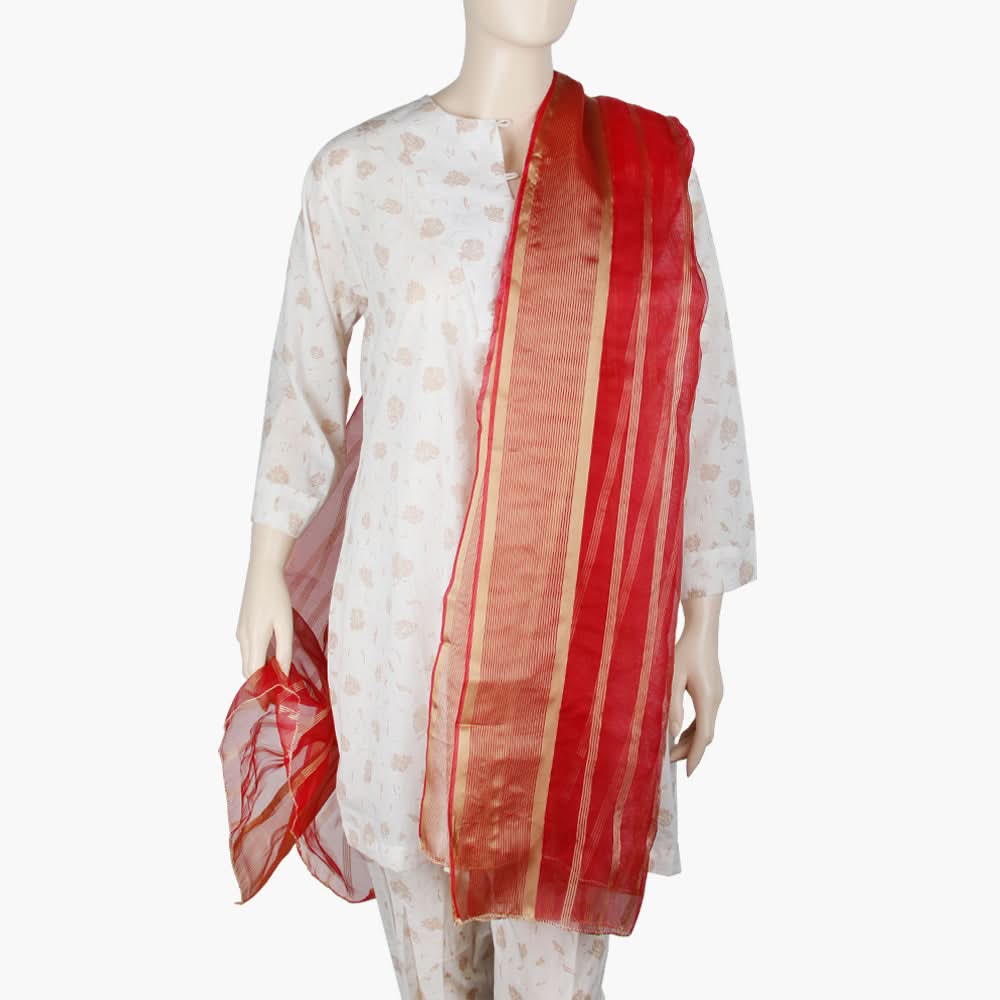 Women's Organza Stripe Dupatta - Red, Women Dupatta, Chase Value, Chase Value