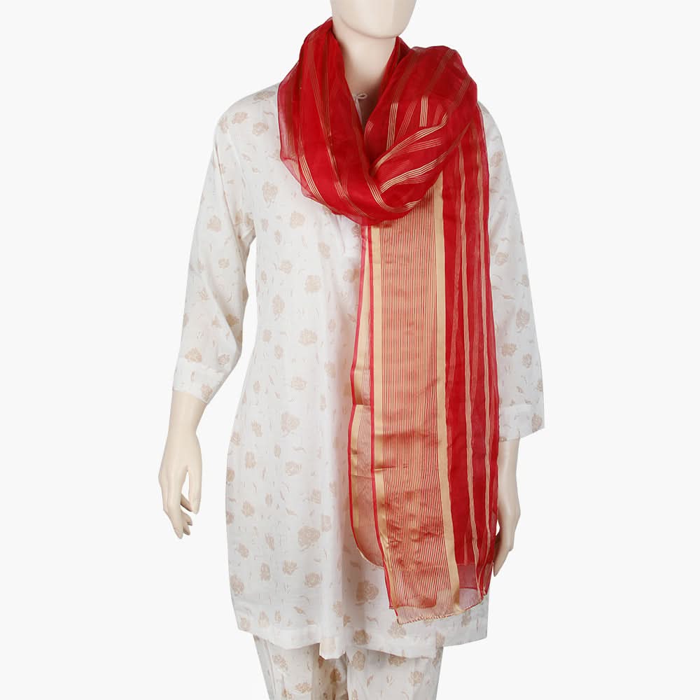 Women's Organza Stripe Dupatta - Red, Women Dupatta, Chase Value, Chase Value